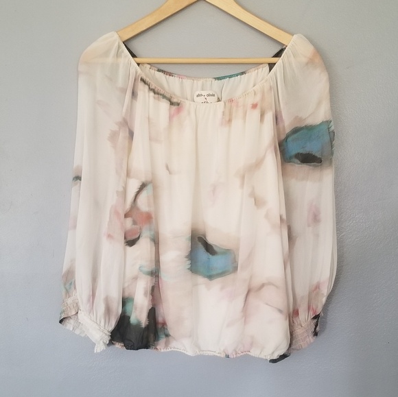 Alice + Olivia Tops - Alice + Olivia Scoop Watercolor Off Shoulder Top